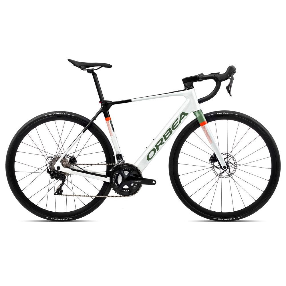 Orbea Carbon Electrical Race Bike - Orbea gain M30 105 - 2023 - White Chic - Green Artichaut (gloss)